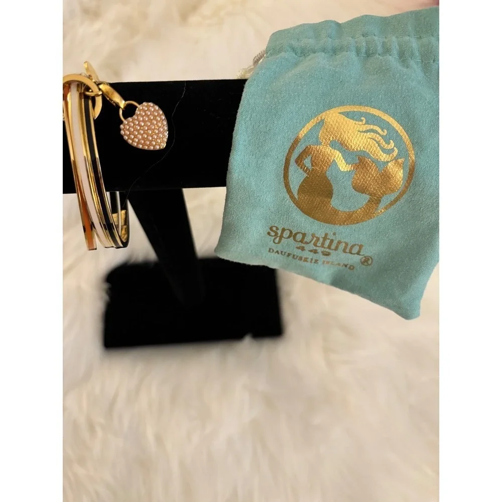 Spartina 449 Enamel Bangle Bracelet Set | 3 Stack Bangles + Pearl Heart Charm